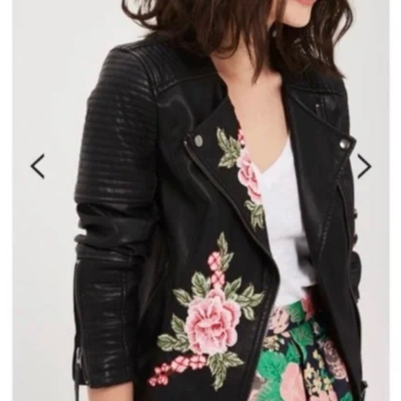 Top Shop Embroidered Leather Jacket - Picture 7 of 8